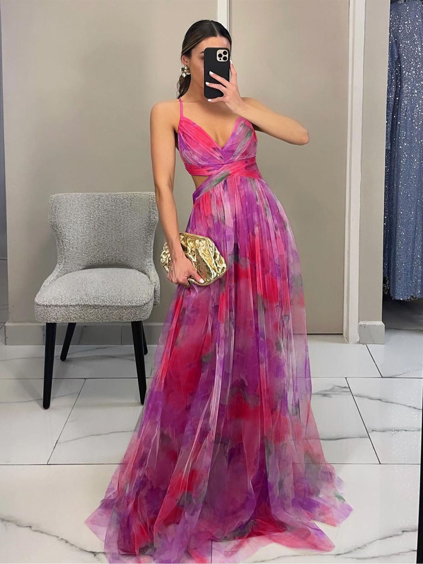 Robe longue artistique en maille ombrée