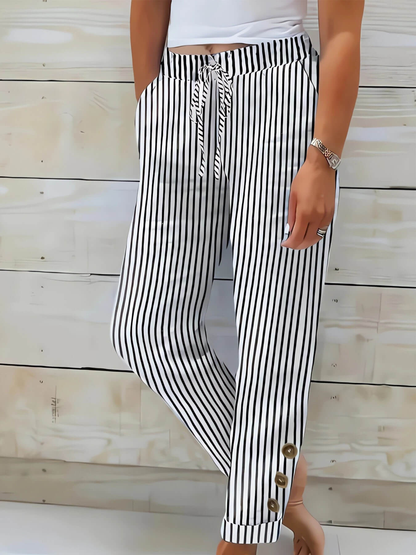 Chic Striped Drawstring Pants