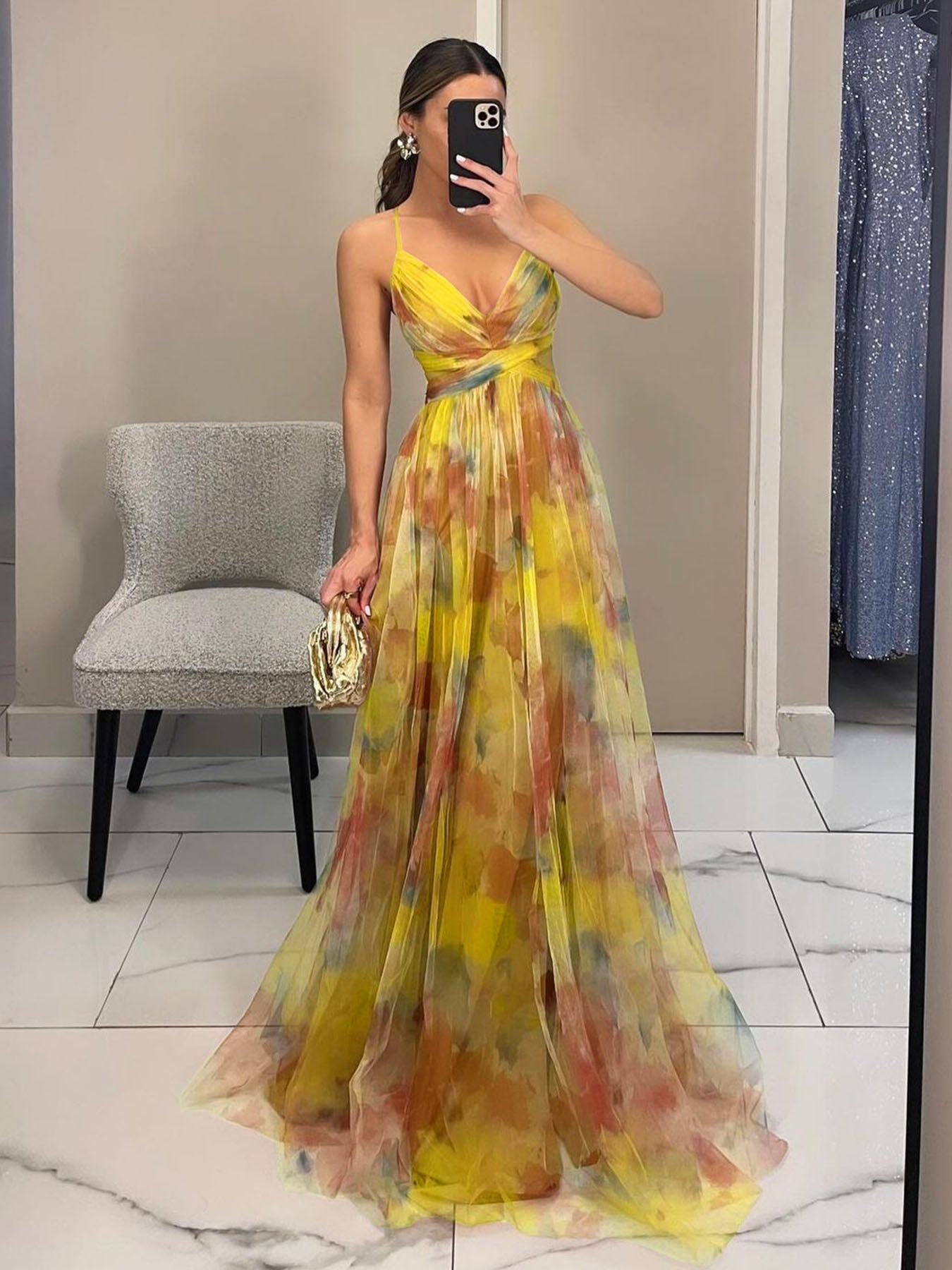 Robe longue artistique en maille ombrée
