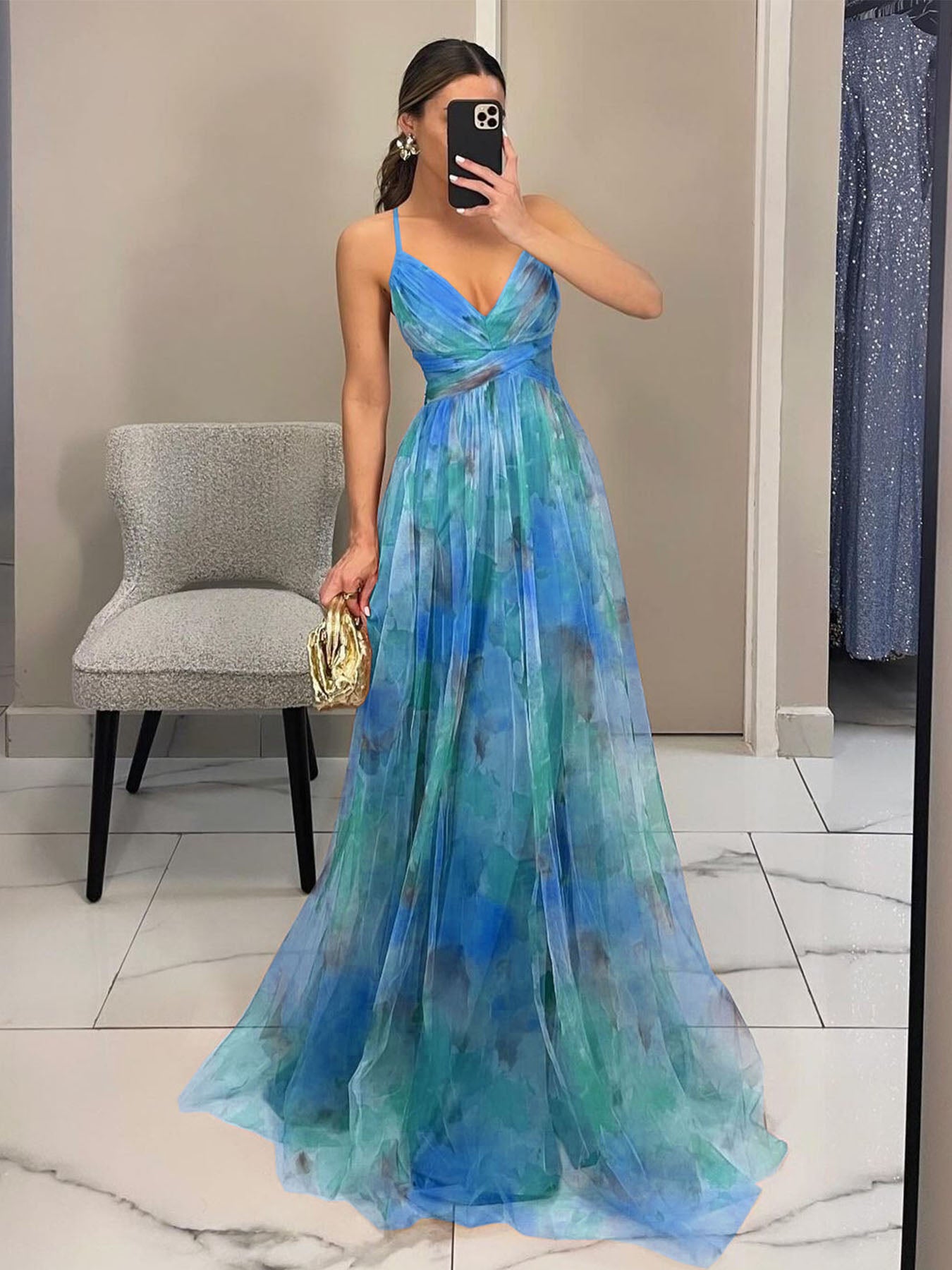 Robe longue artistique en maille ombrée