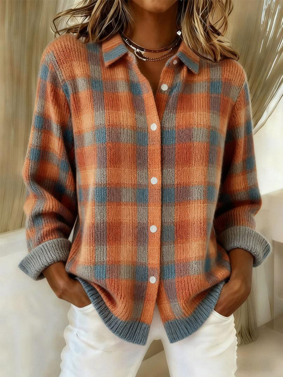 Vintage Plaid Knit Cardigan