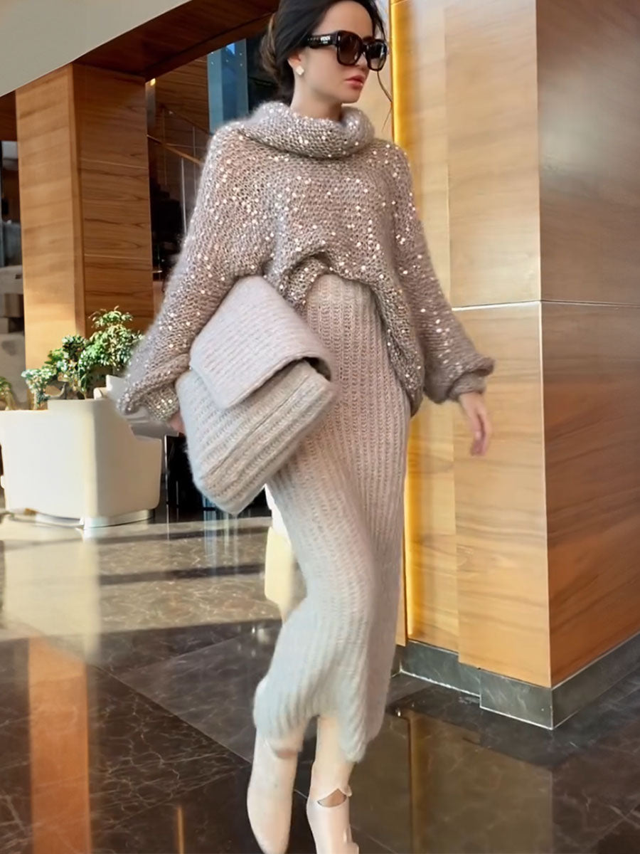 Luminous Cowl Neck Knit Sweater