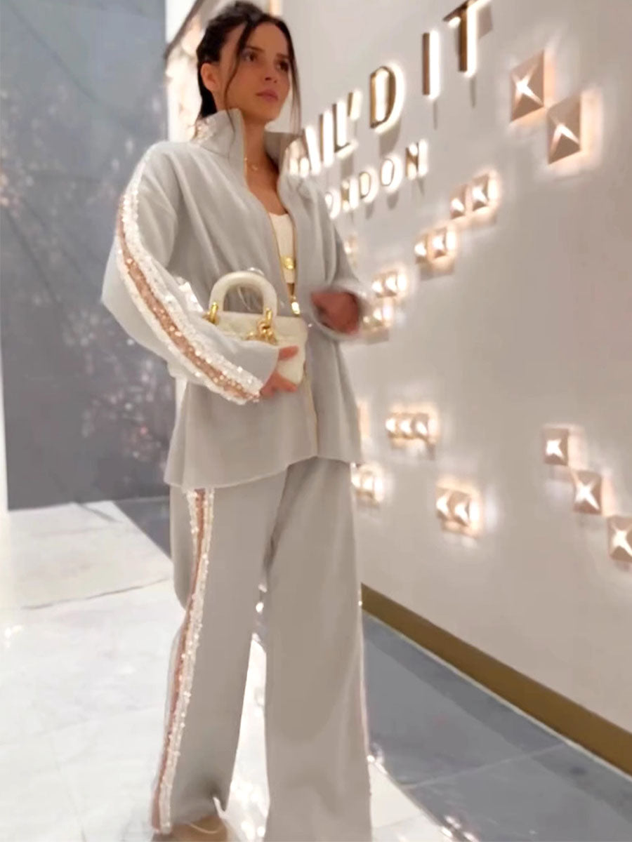 Sparkle Zip Coat Loose Pants Set