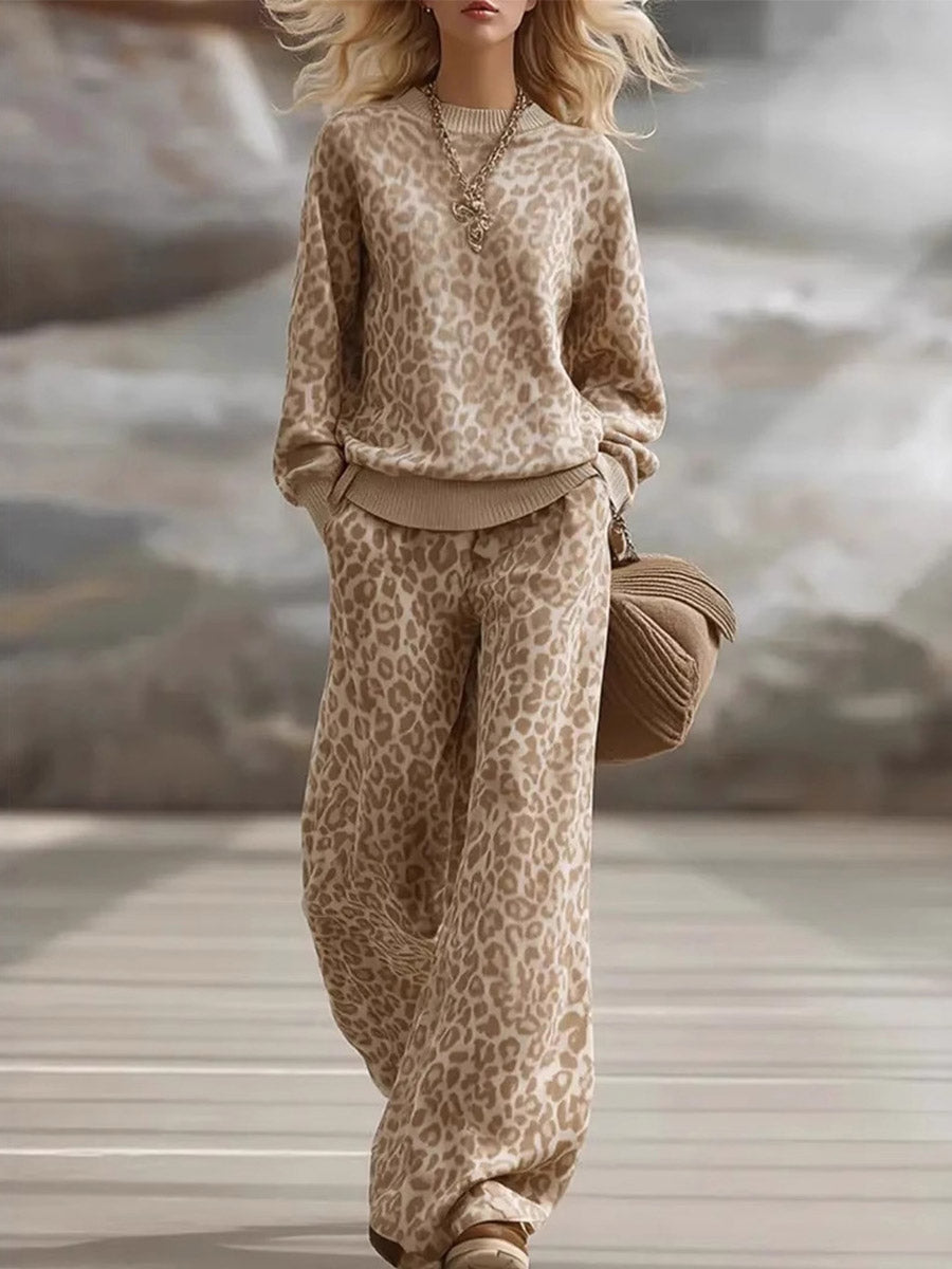 Luxe Leopard Sweatshirt Two-Piece Set