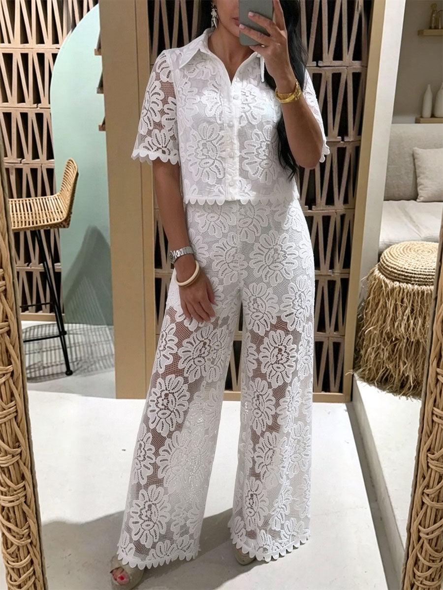 Crochet Lace Boxy Shirt & Pants Set