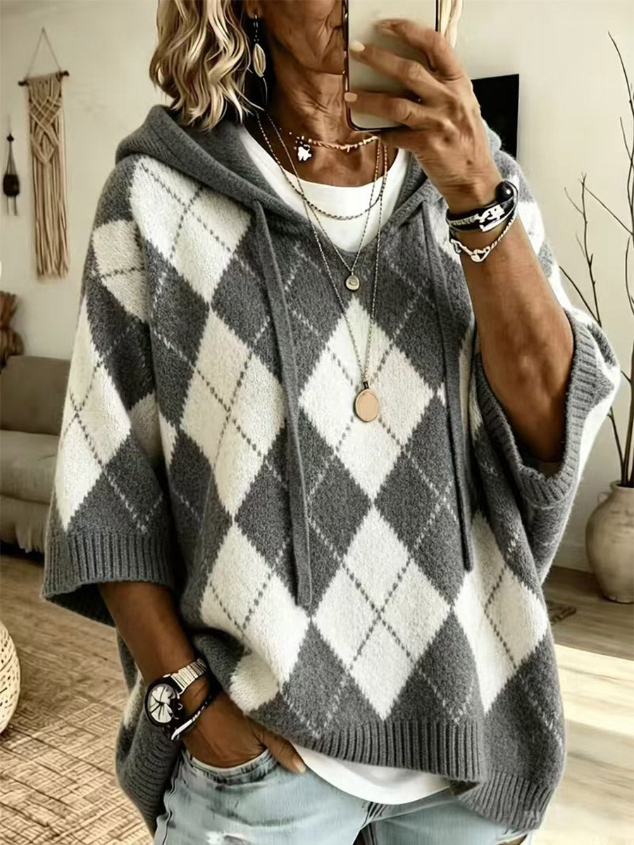 Brushed Argyle Hooded Cardigan