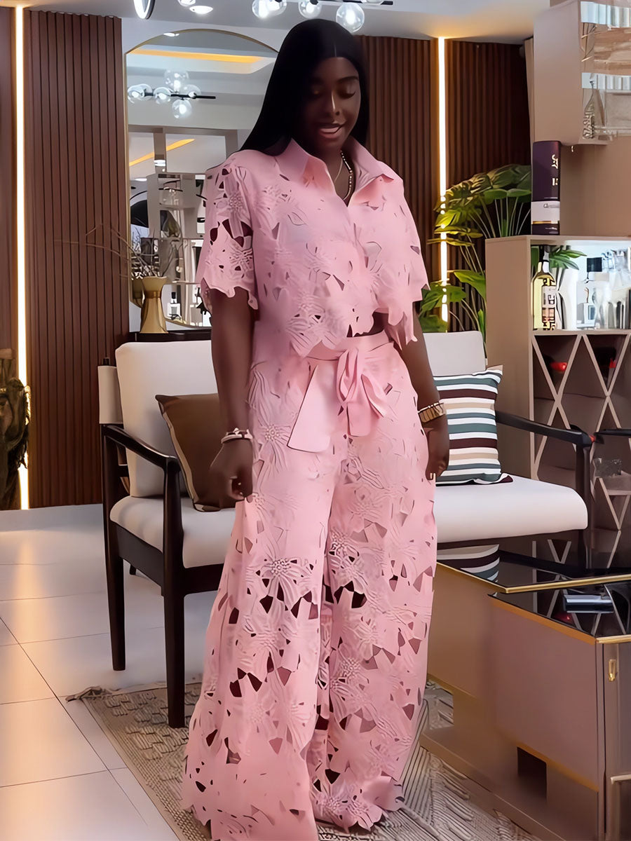 Elegant Floral Cutout Lace Set
