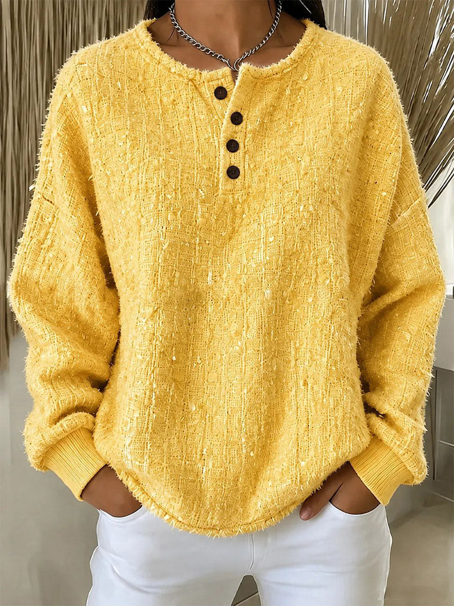 Textured Button Neck Sweatshirt