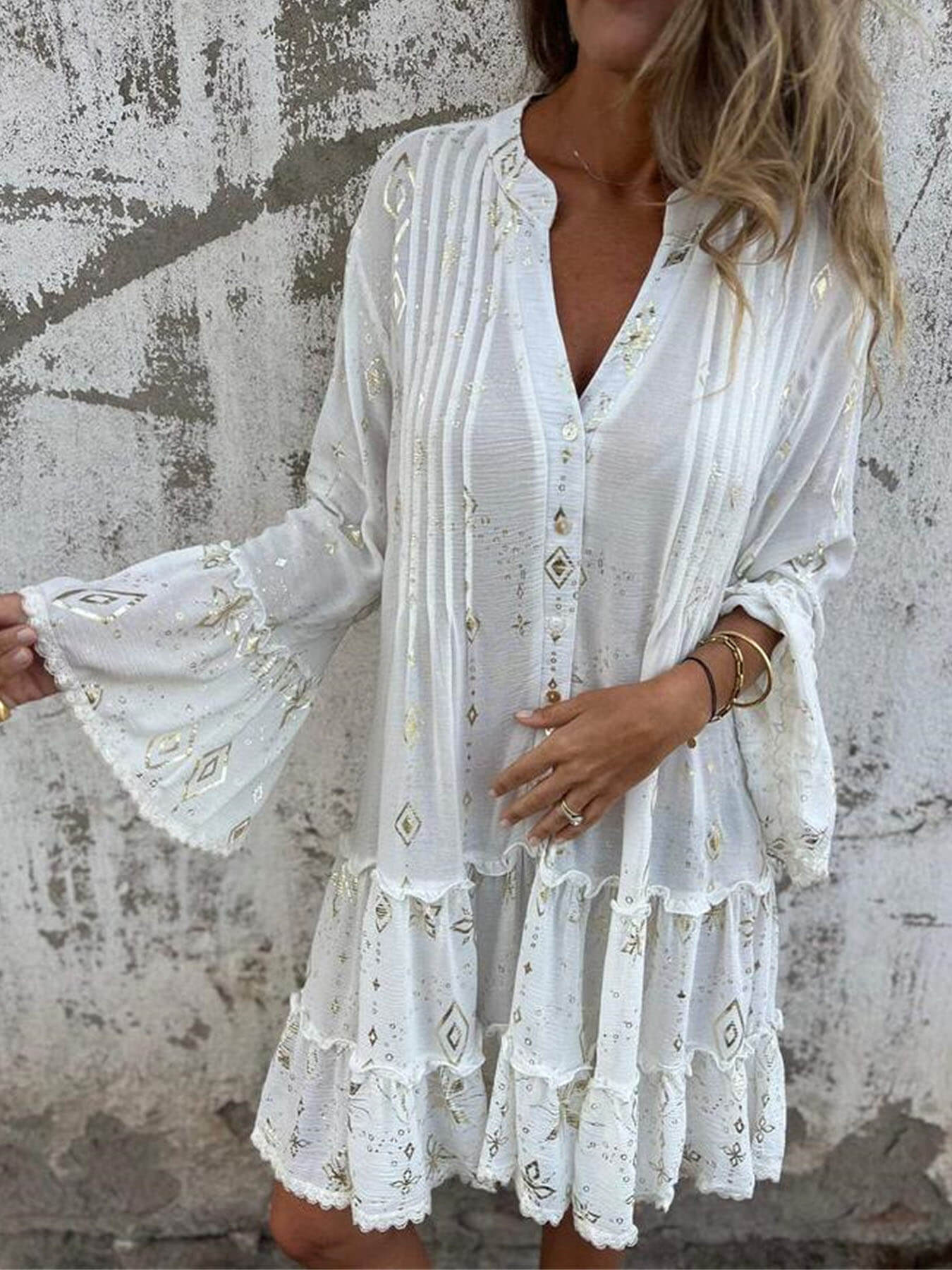 Hot Stamping Lace Hollow Dress