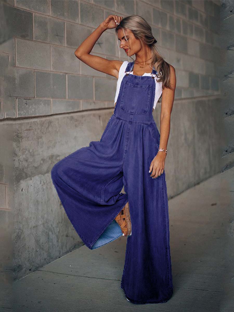 Vorioal Denim Loose Pocket Jumpsuit