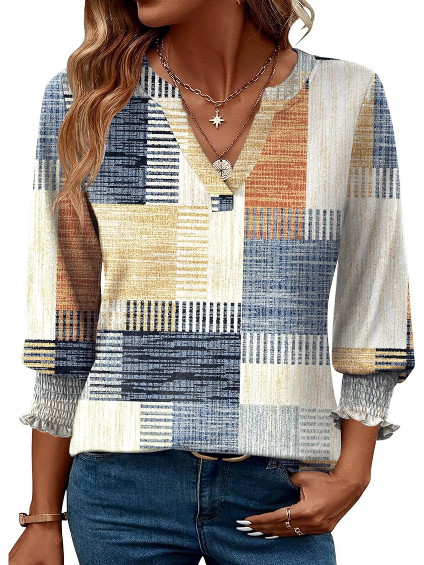 Half Sleeve V Neck Blouse