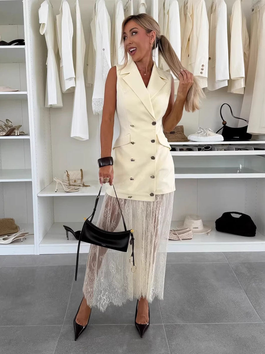 Lace Layered Tailored Vest Dress