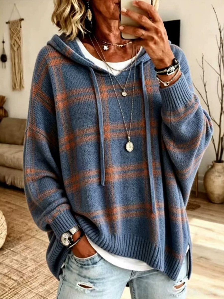 Slouchy Plaid Knit Cardigan