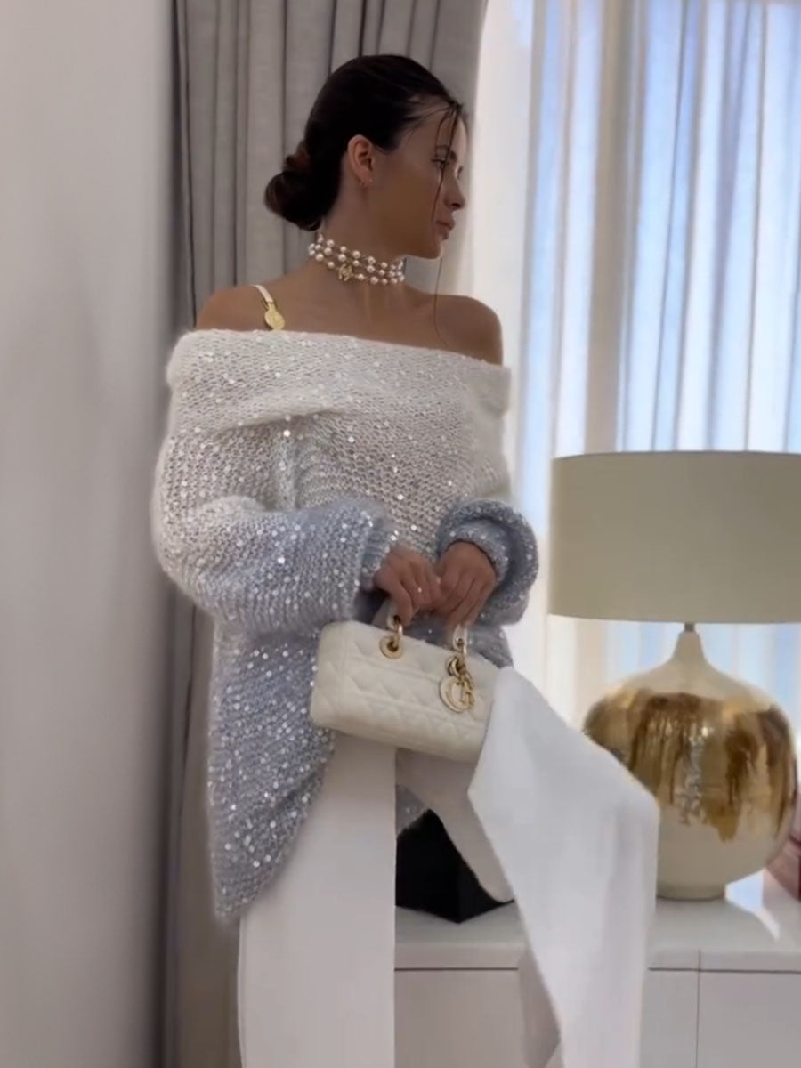 Sparkle One Shoulder Knit Sweater