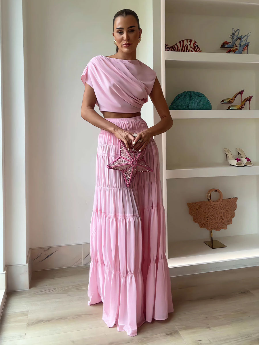 Dreamy Pink Grace Pleated Two Sets