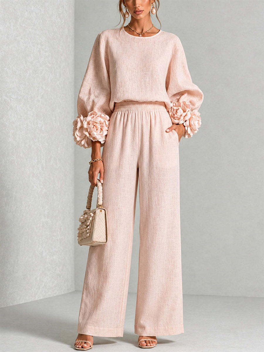 Petal Rosette Cuff Wide Leg Set