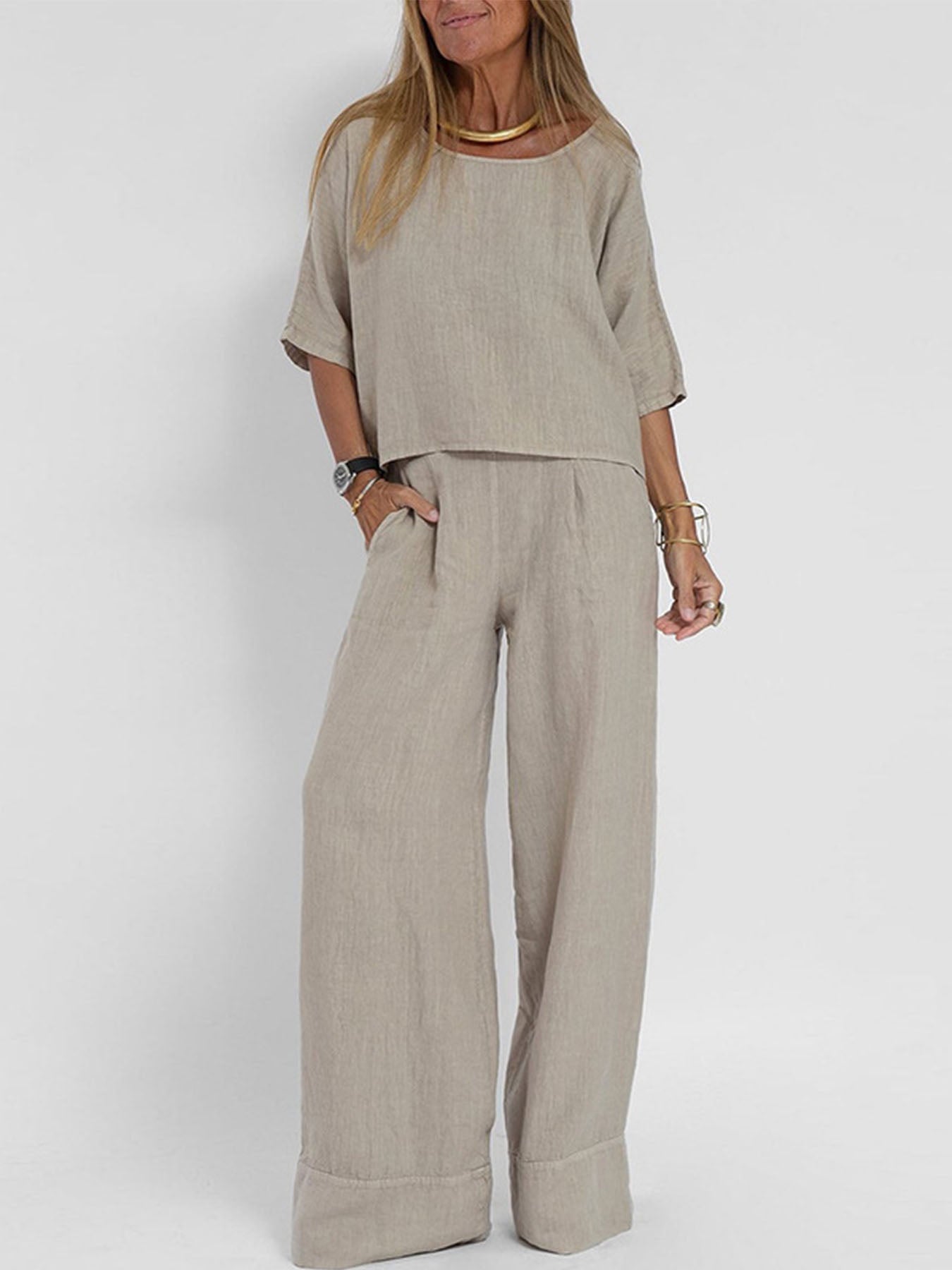 Pocket Loose Cotton Linen Sets