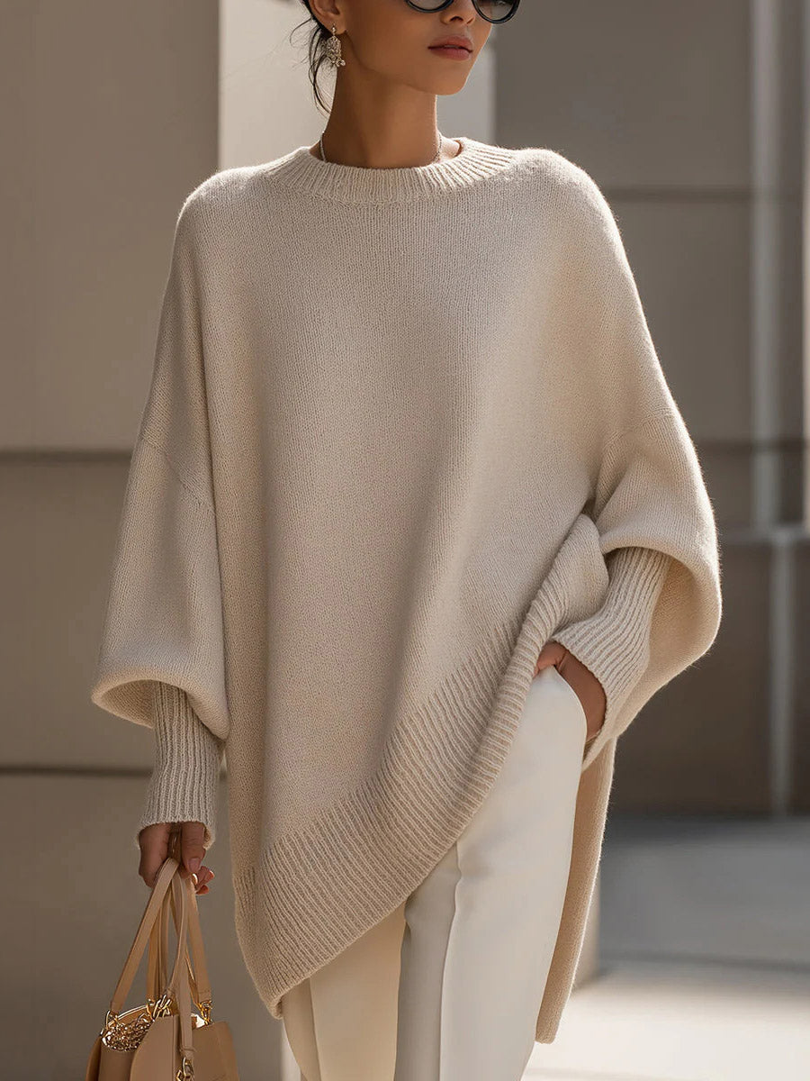 Draped Knit Poncho Long Sweater