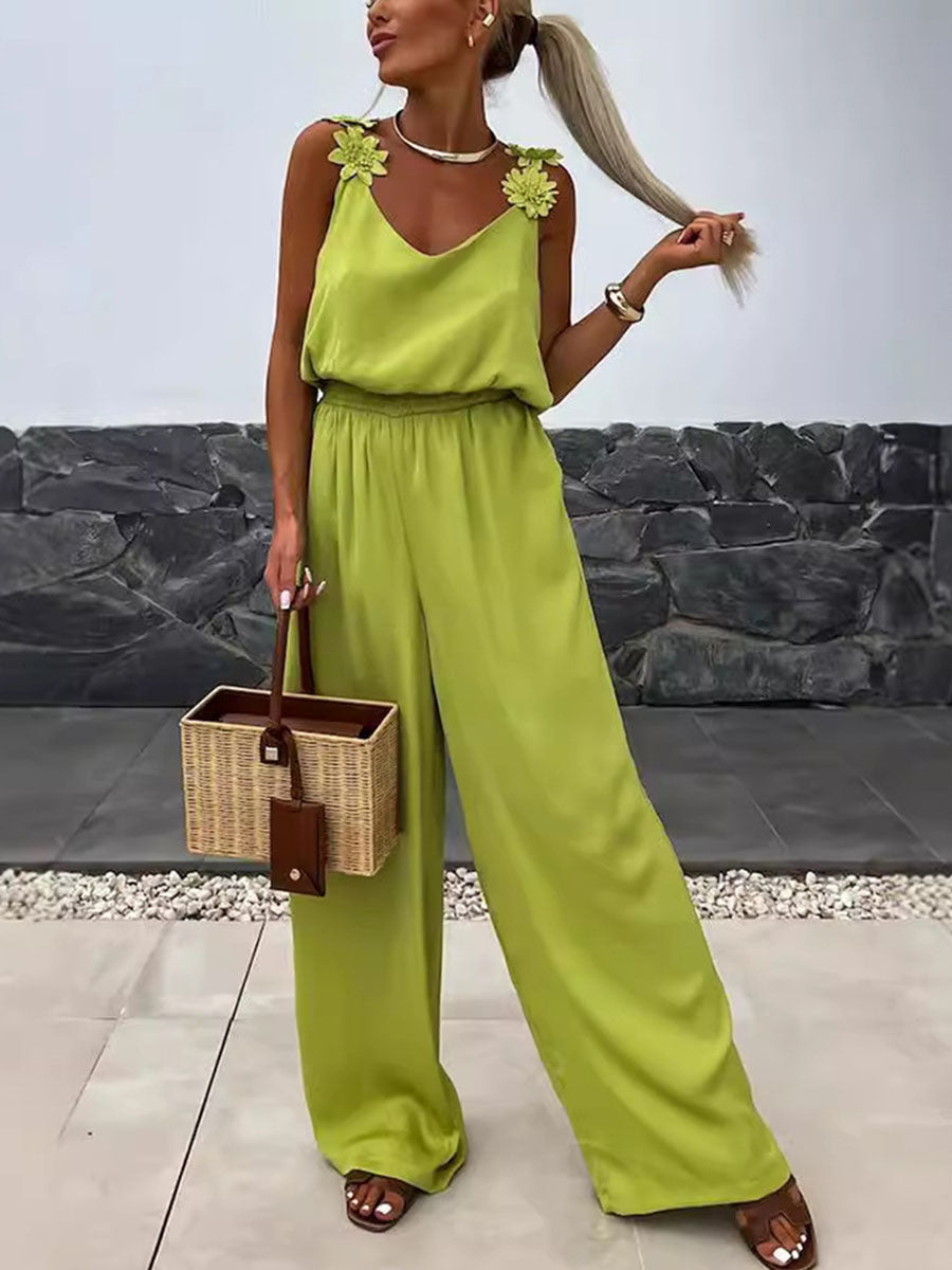 Floral Shoulder Drape Jumpsuits