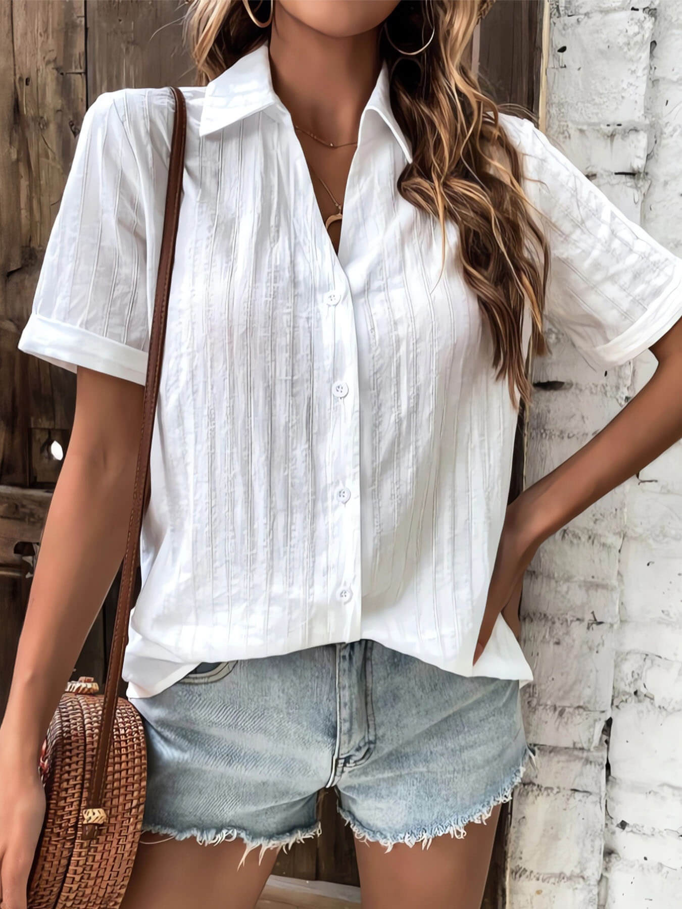 Pleated Leisure Button Tops