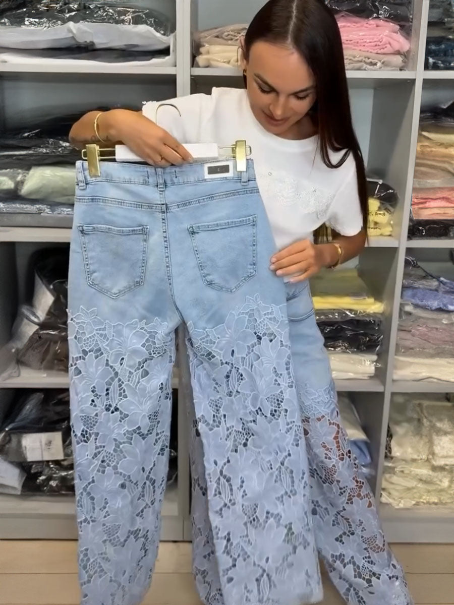 Floral Lace Cutout Jeans