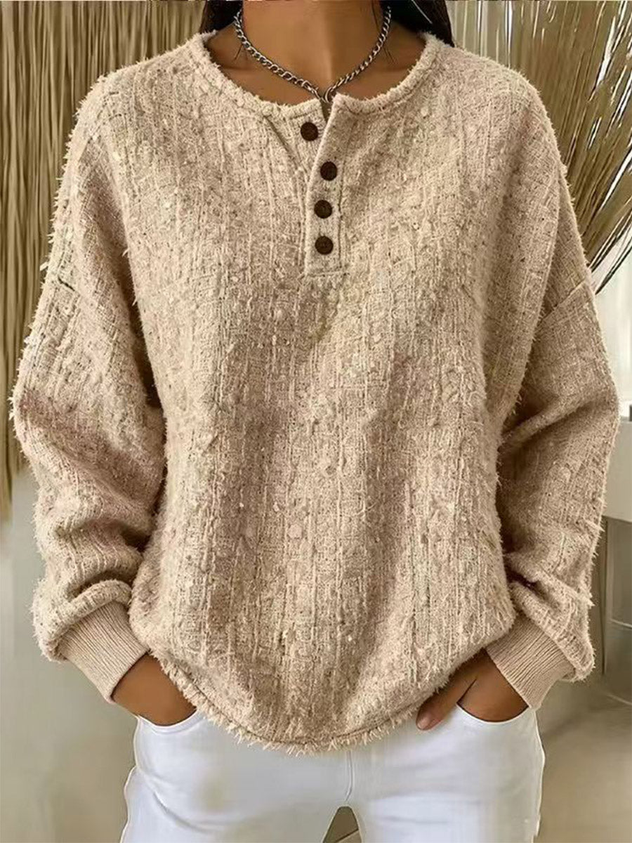 Textured Button Neck Sweatshirt