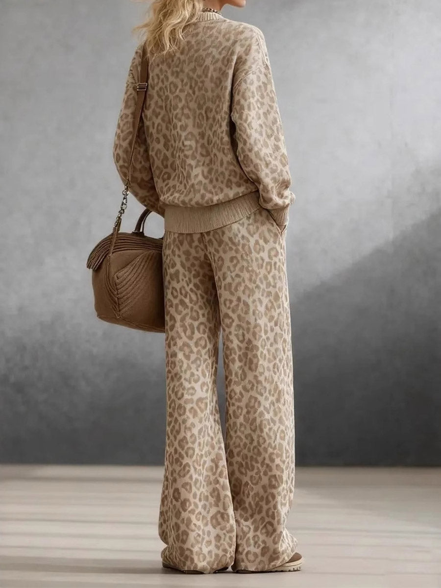 Luxe Leopard Sweatshirt Two-Piece Set