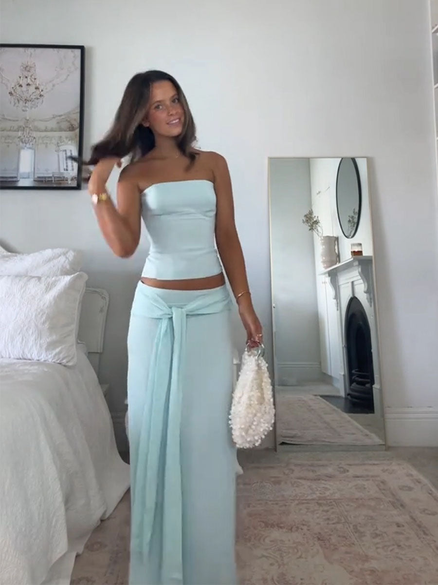 Clean Elegant Strapless Draped Skirt Set