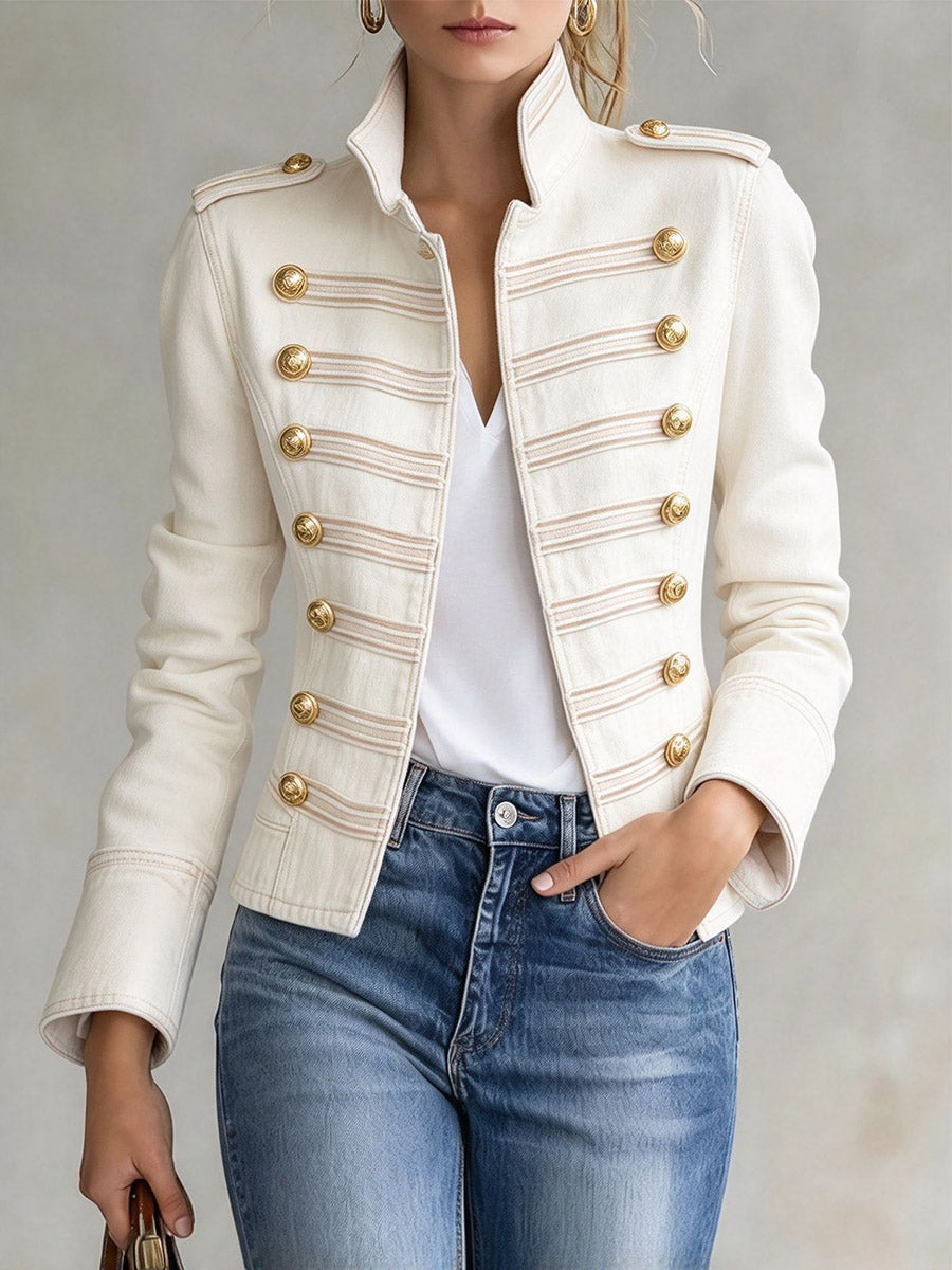 Gold Button Stand Collar Jacket