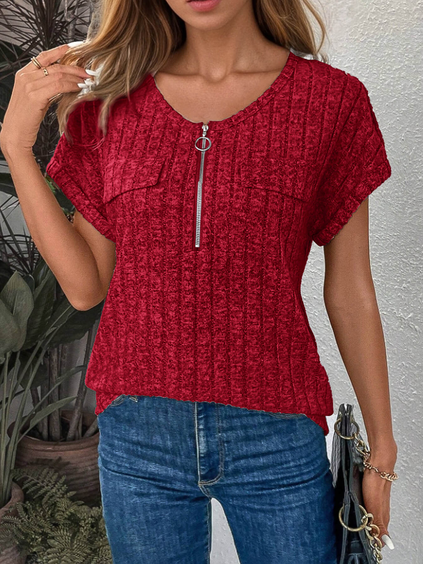 Special Zip Solid Color Shirt