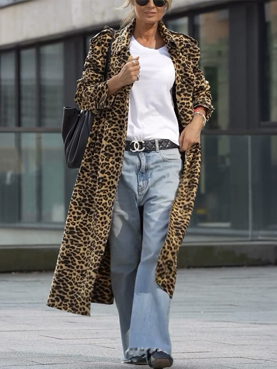 Leopard Lapel Glam Long Coat