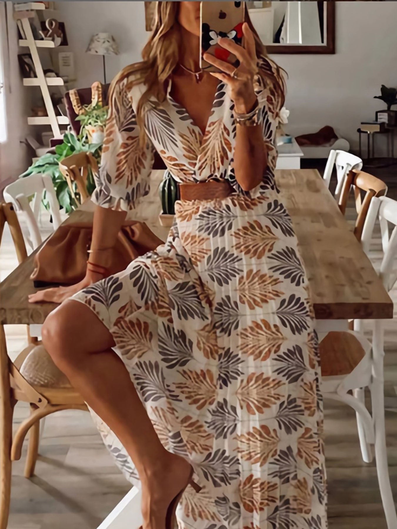 V-Neck Printed Maxi Dress