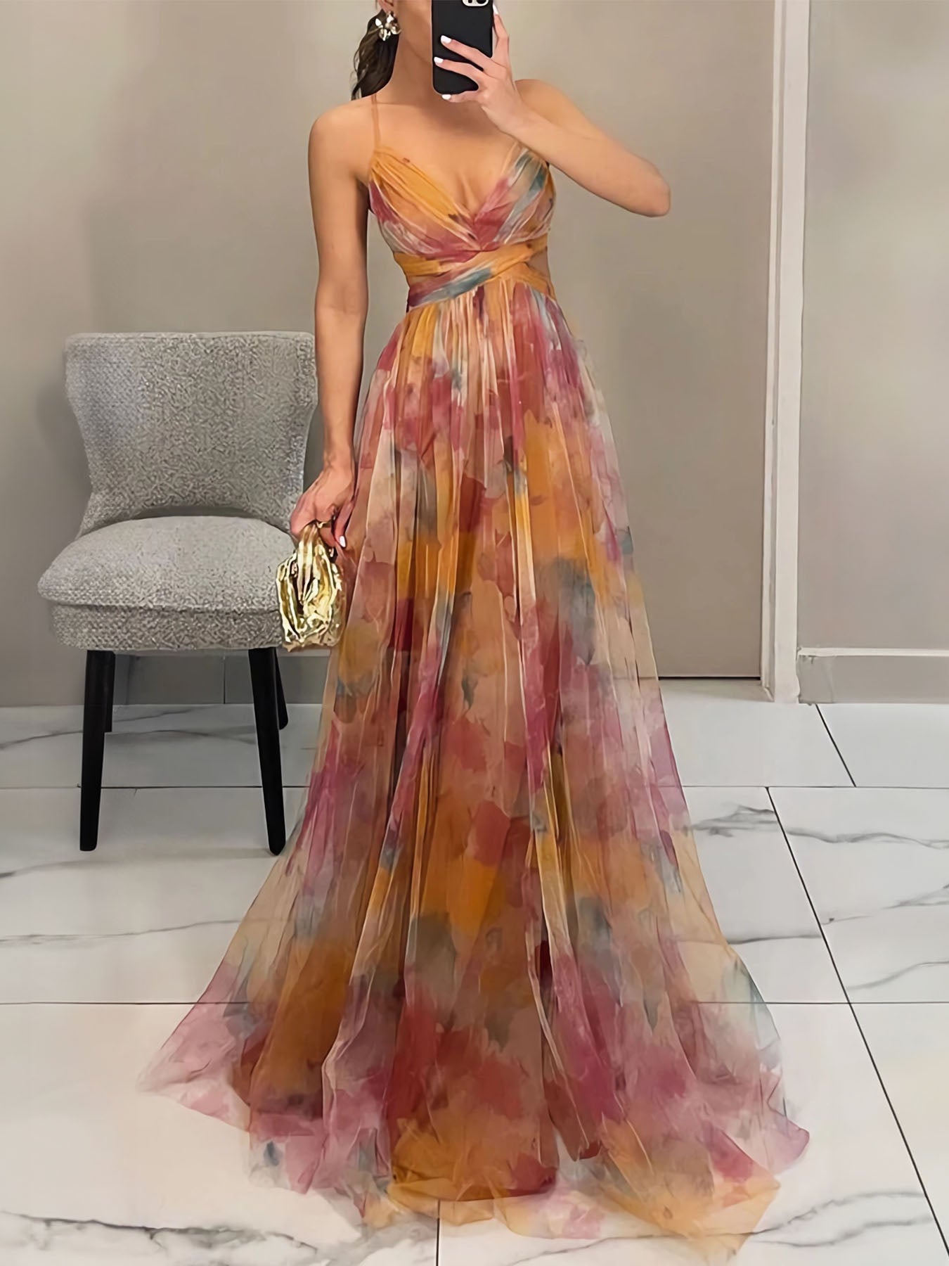 Robe longue artistique en maille ombrée