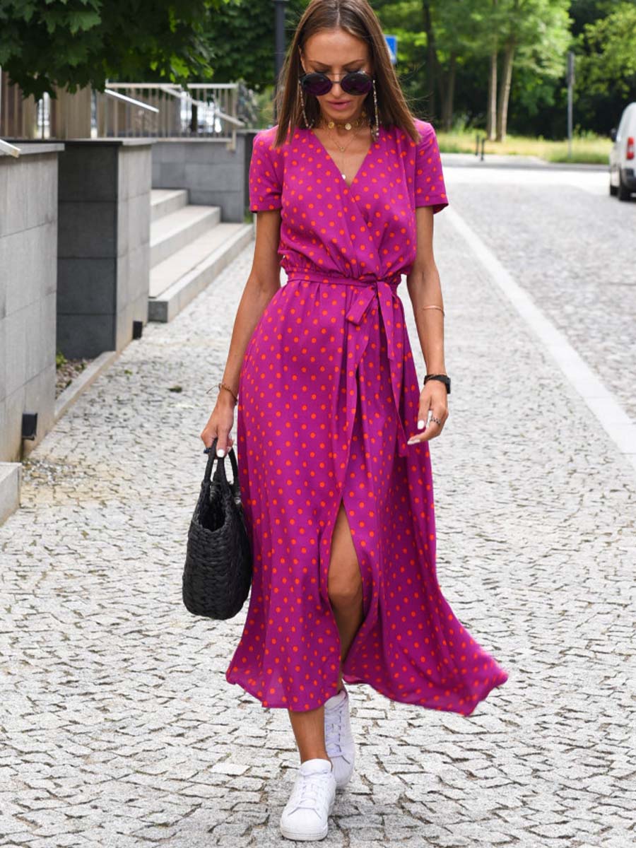 V-Neck Printed Iace Up Dress