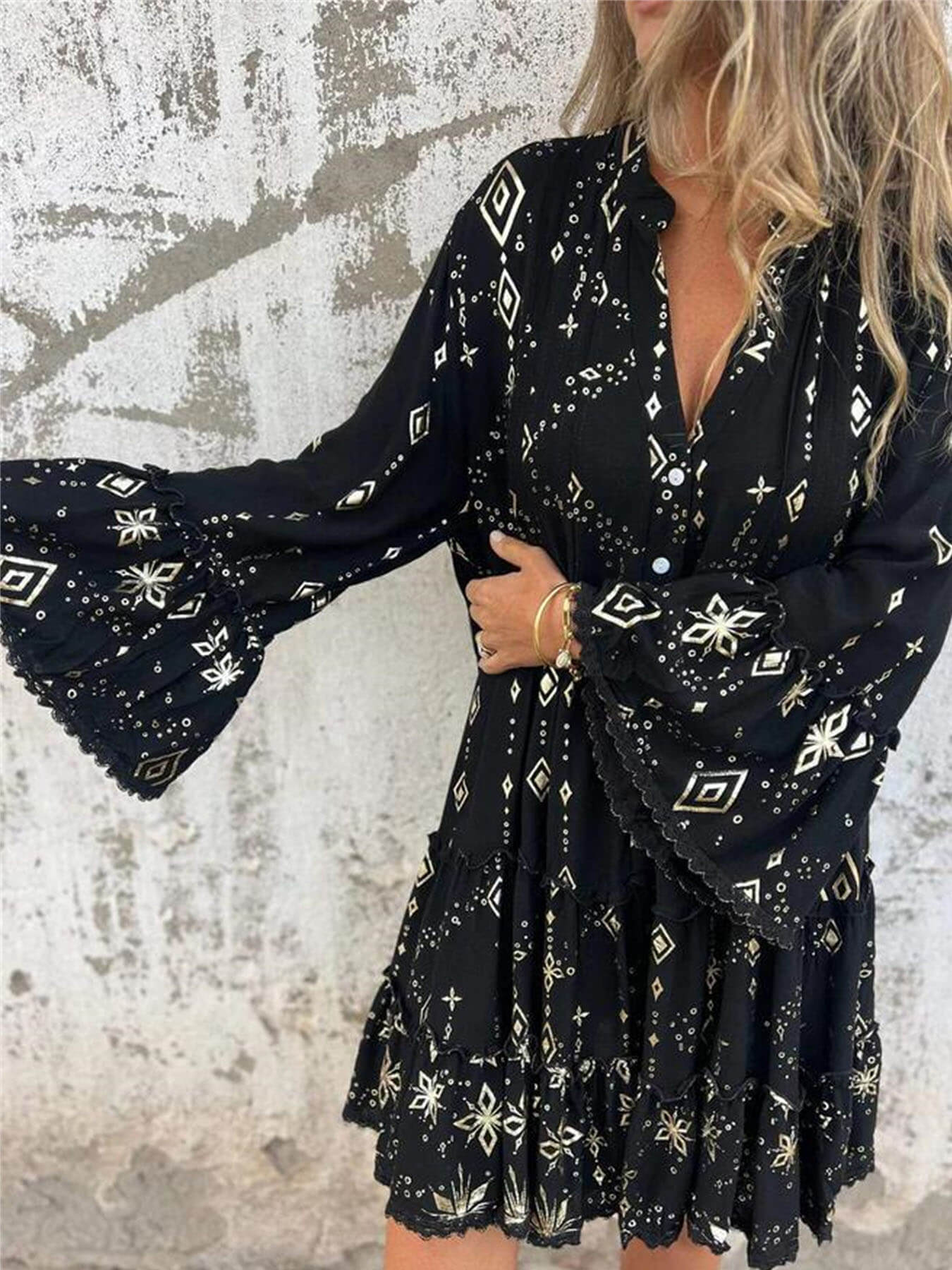 Hot Stamping Lace Hollow Dress