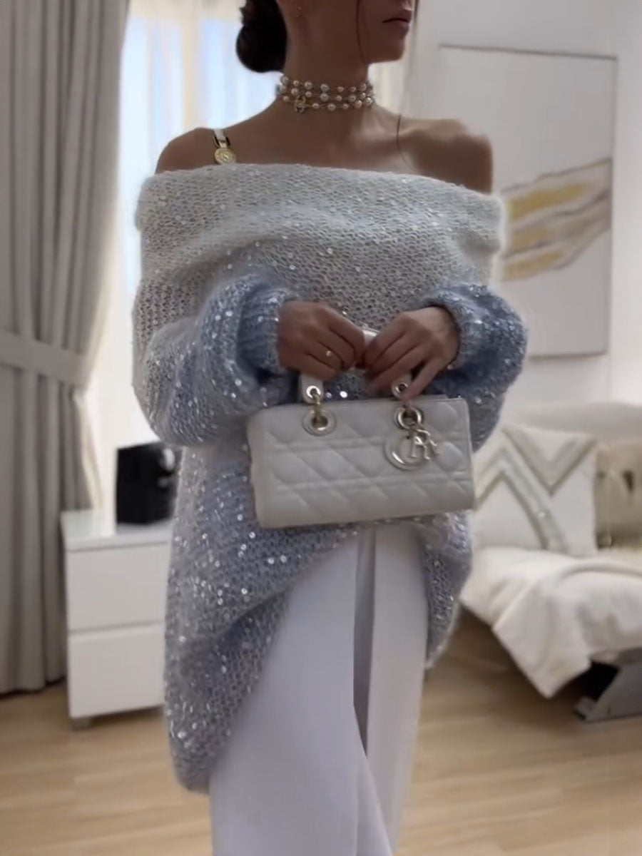 Sparkle One Shoulder Knit Sweater