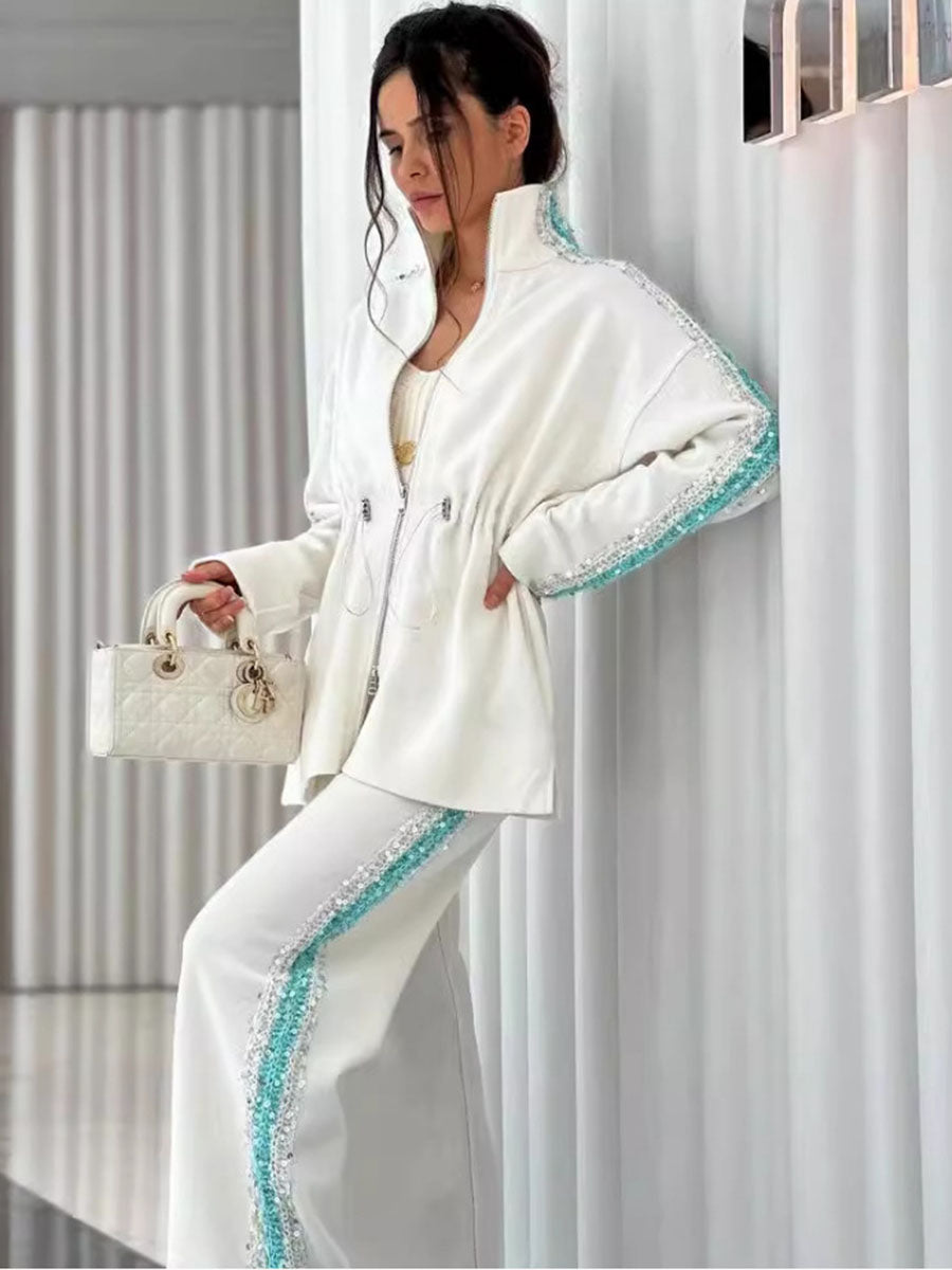 Sparkle Zip Coat Loose Pants Set