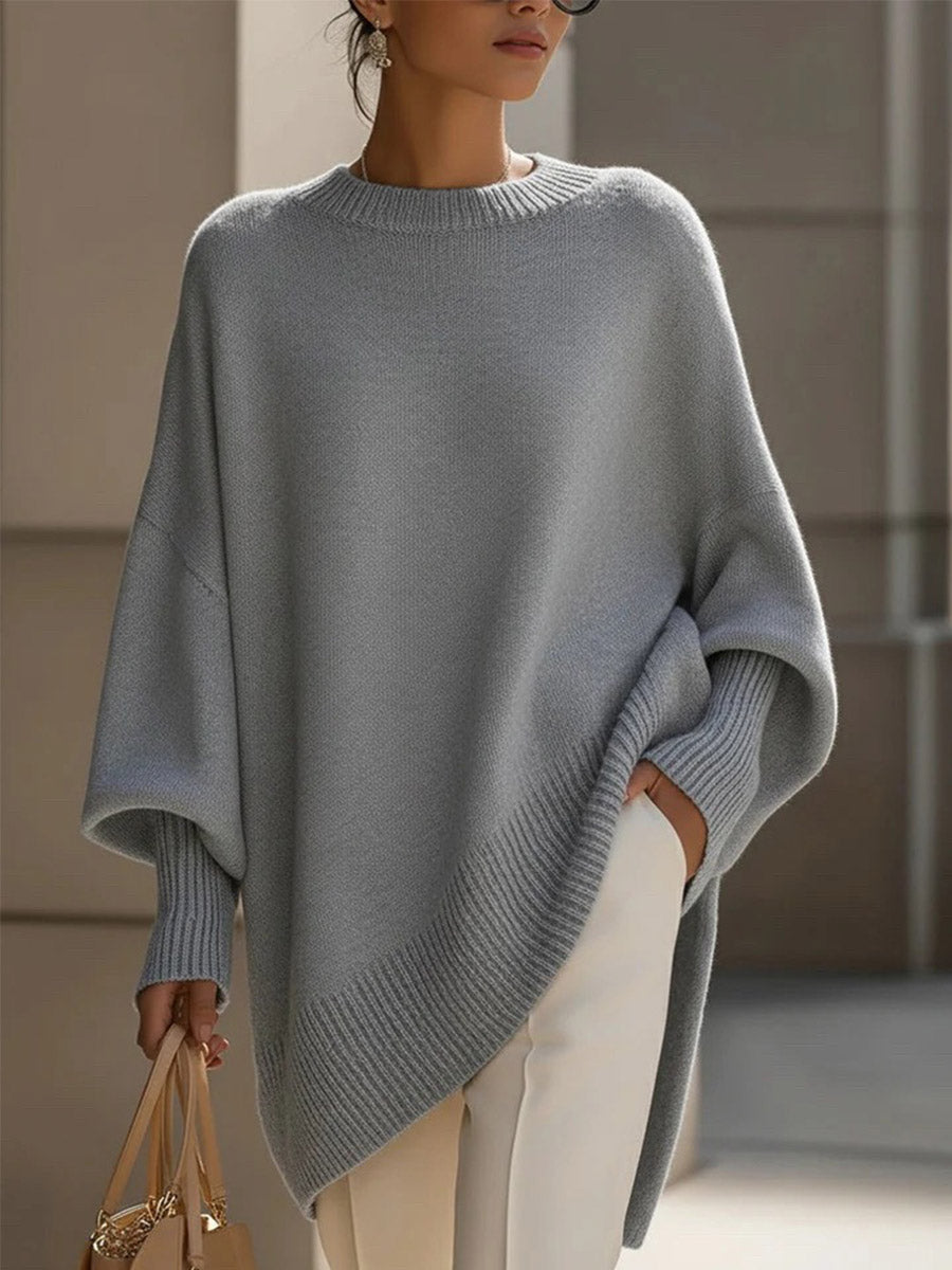Draped Knit Poncho Long Sweater