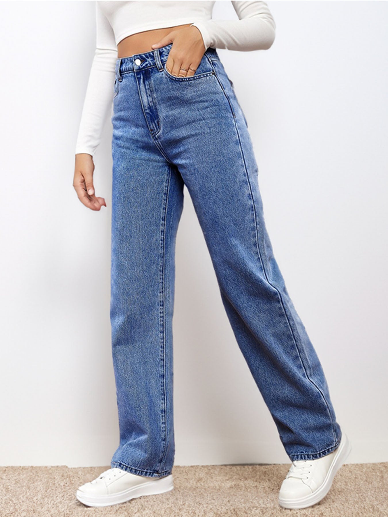 High Waist Washed Jeans