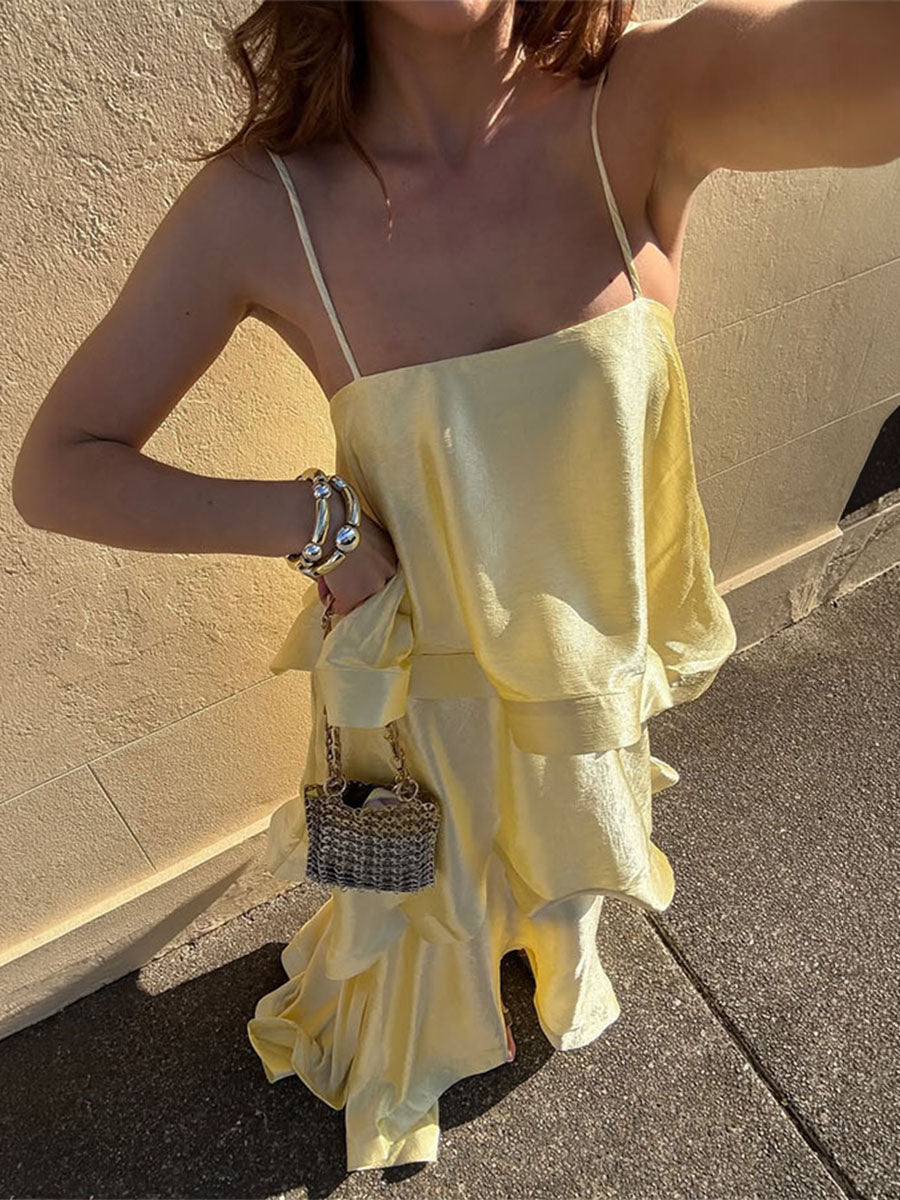 Satin Tiered Ruffle Maxi Dress