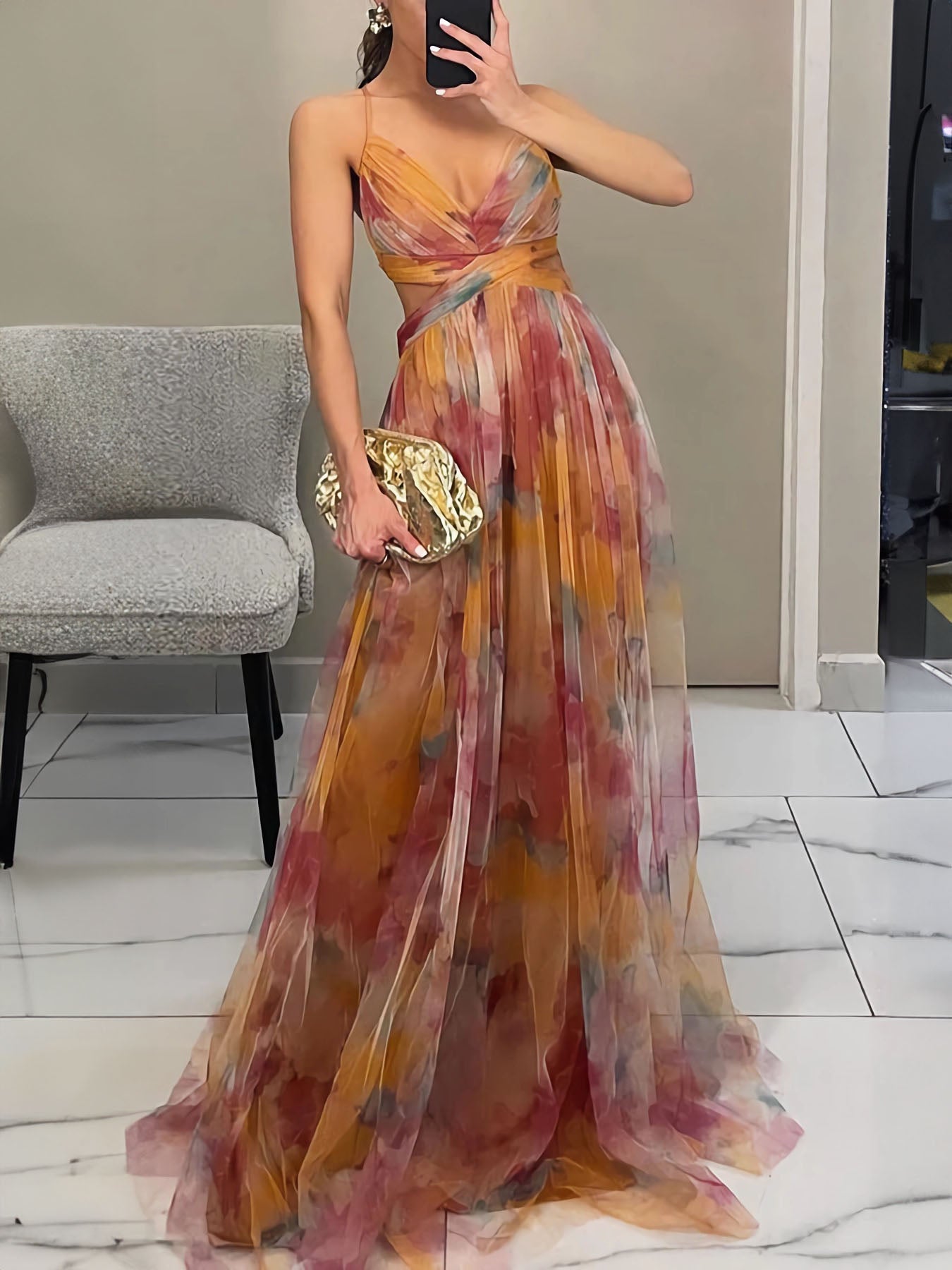 Robe longue artistique en maille ombrée