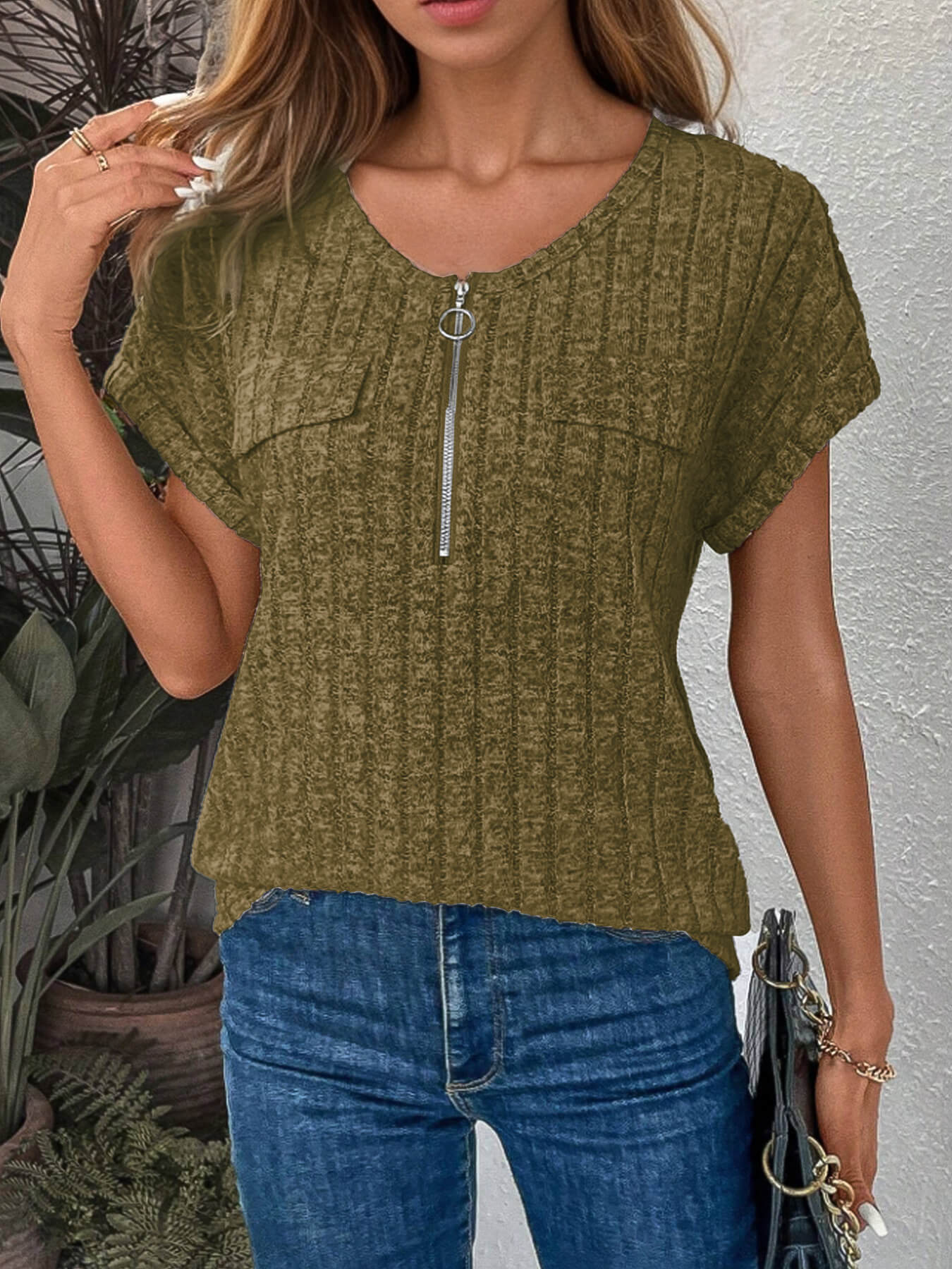 Special Zip Solid Color Shirt