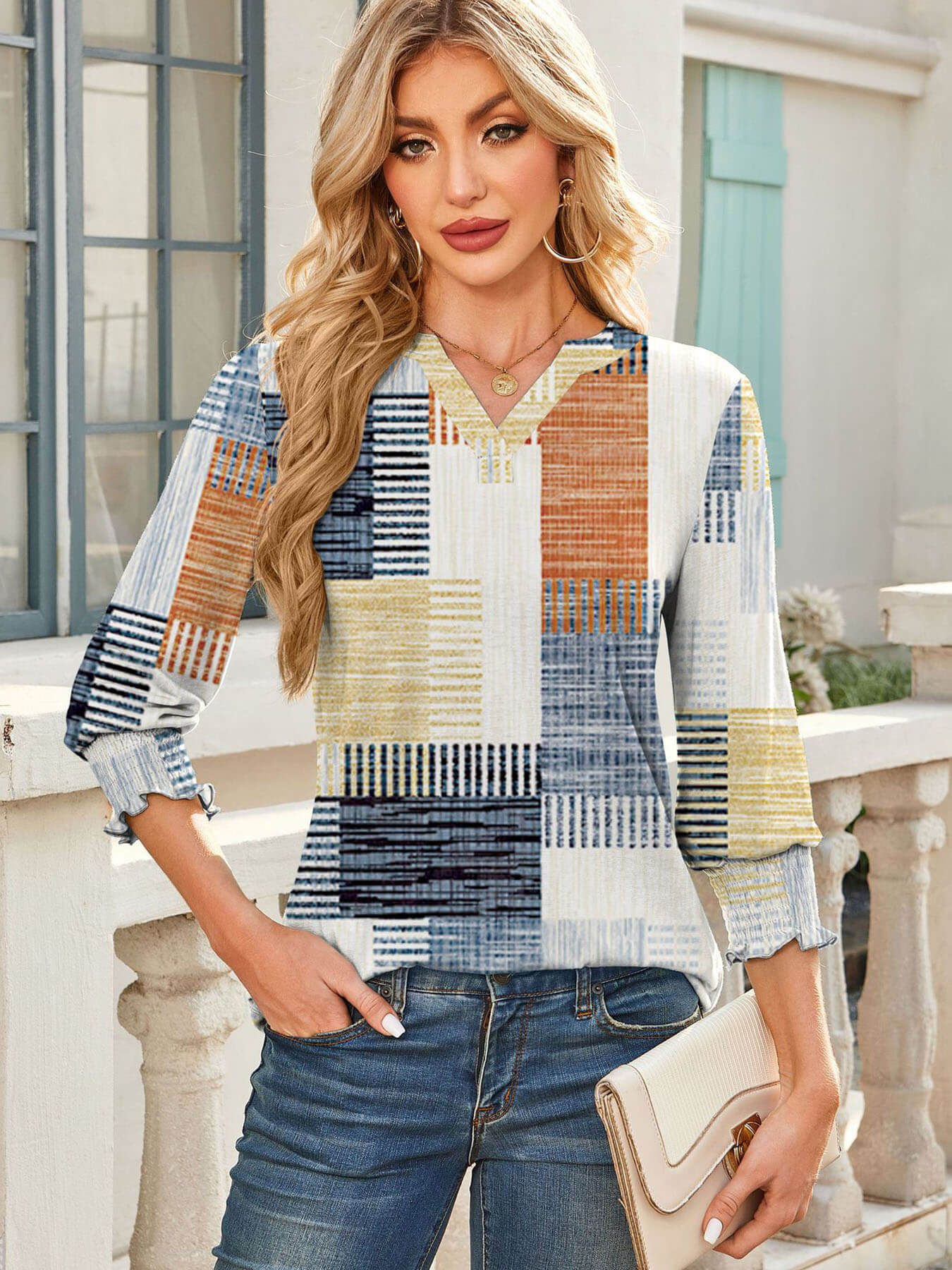 Half Sleeve V Neck Blouse