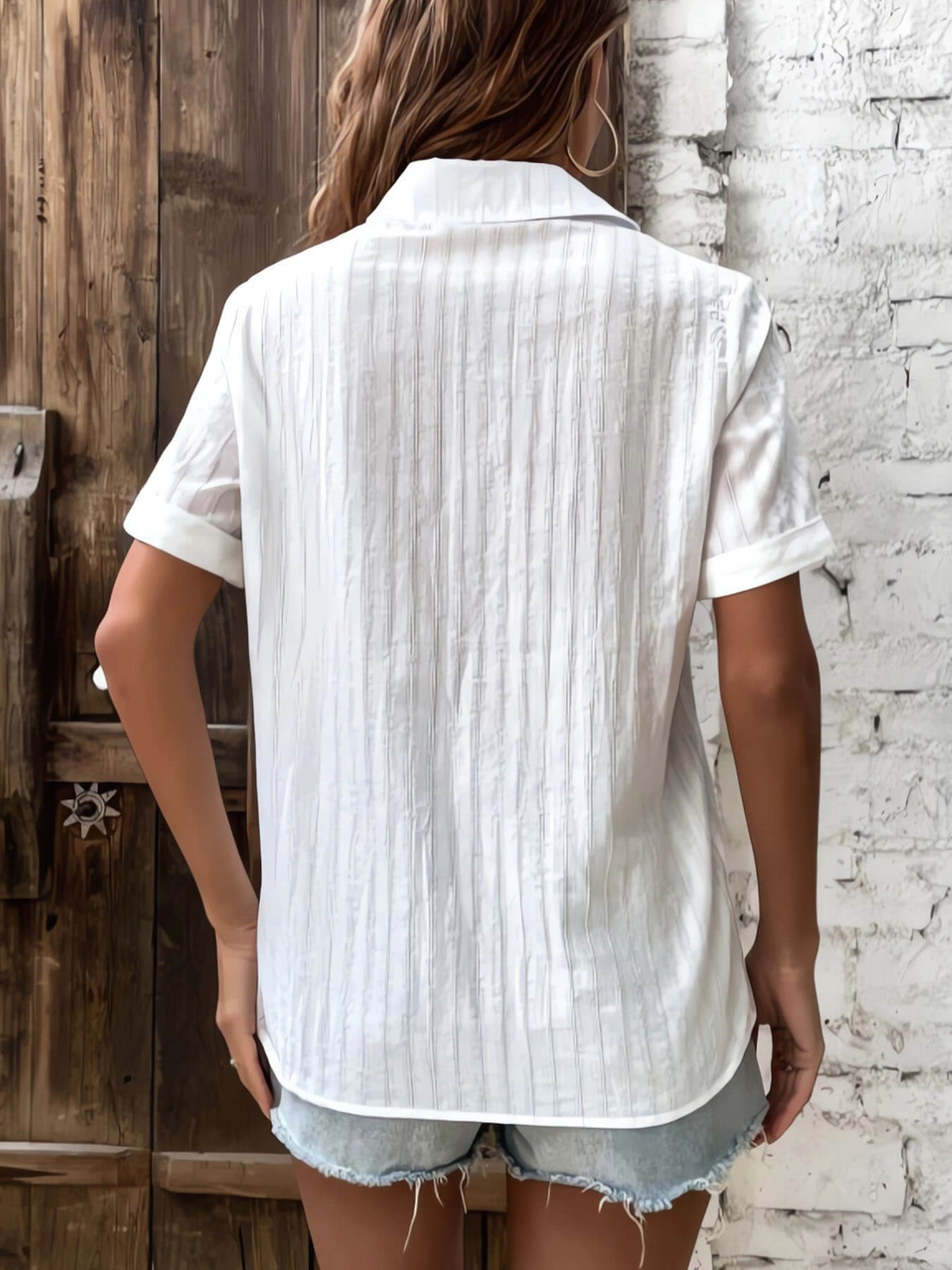 Pleated Leisure Button Tops