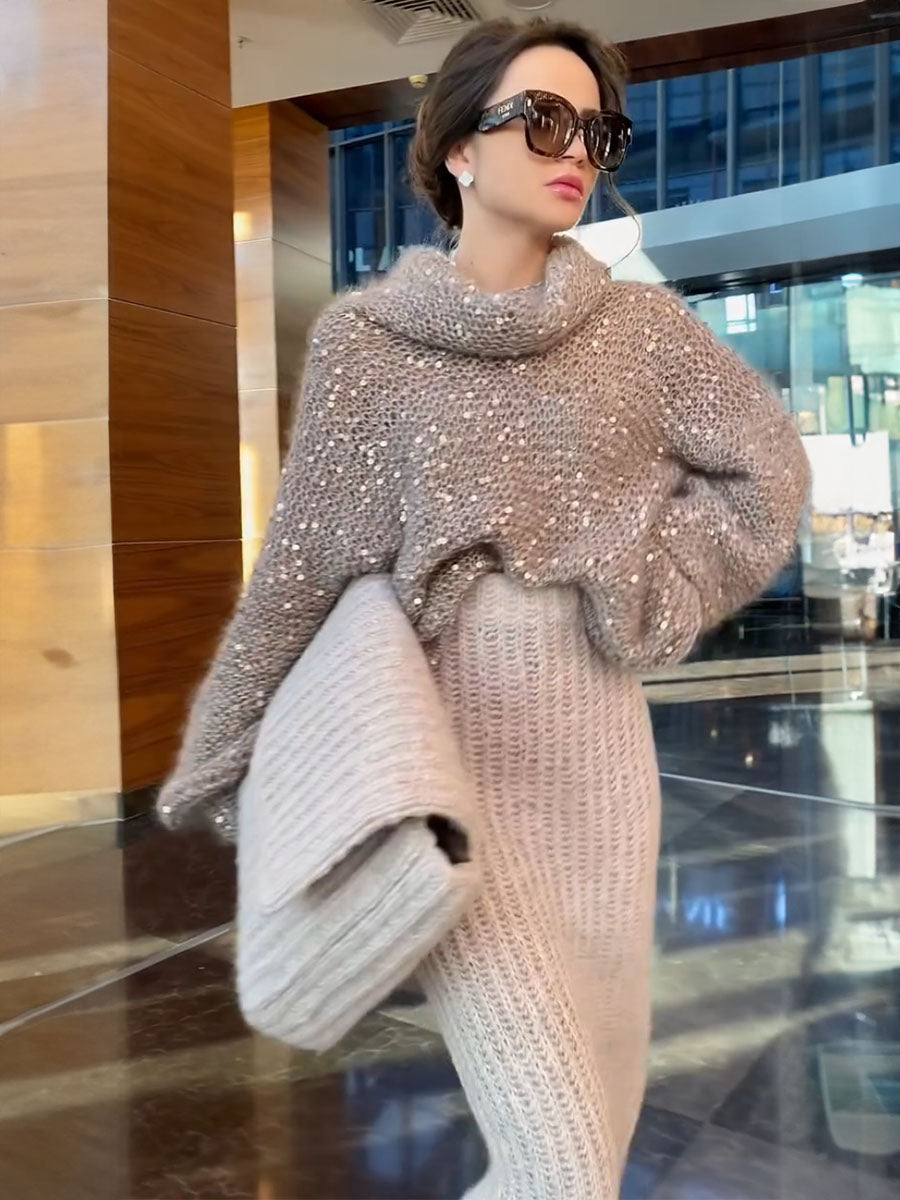 Luminous Cowl Neck Knit Sweater