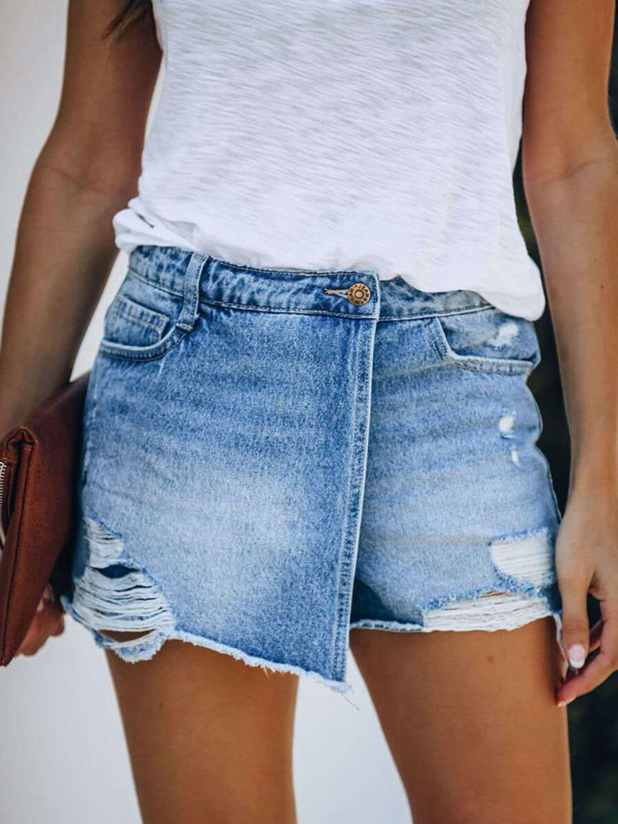 Edgy Ripped Jean Shorts