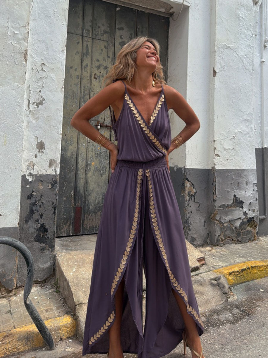 Golden Leaf Wide Jumpsuits