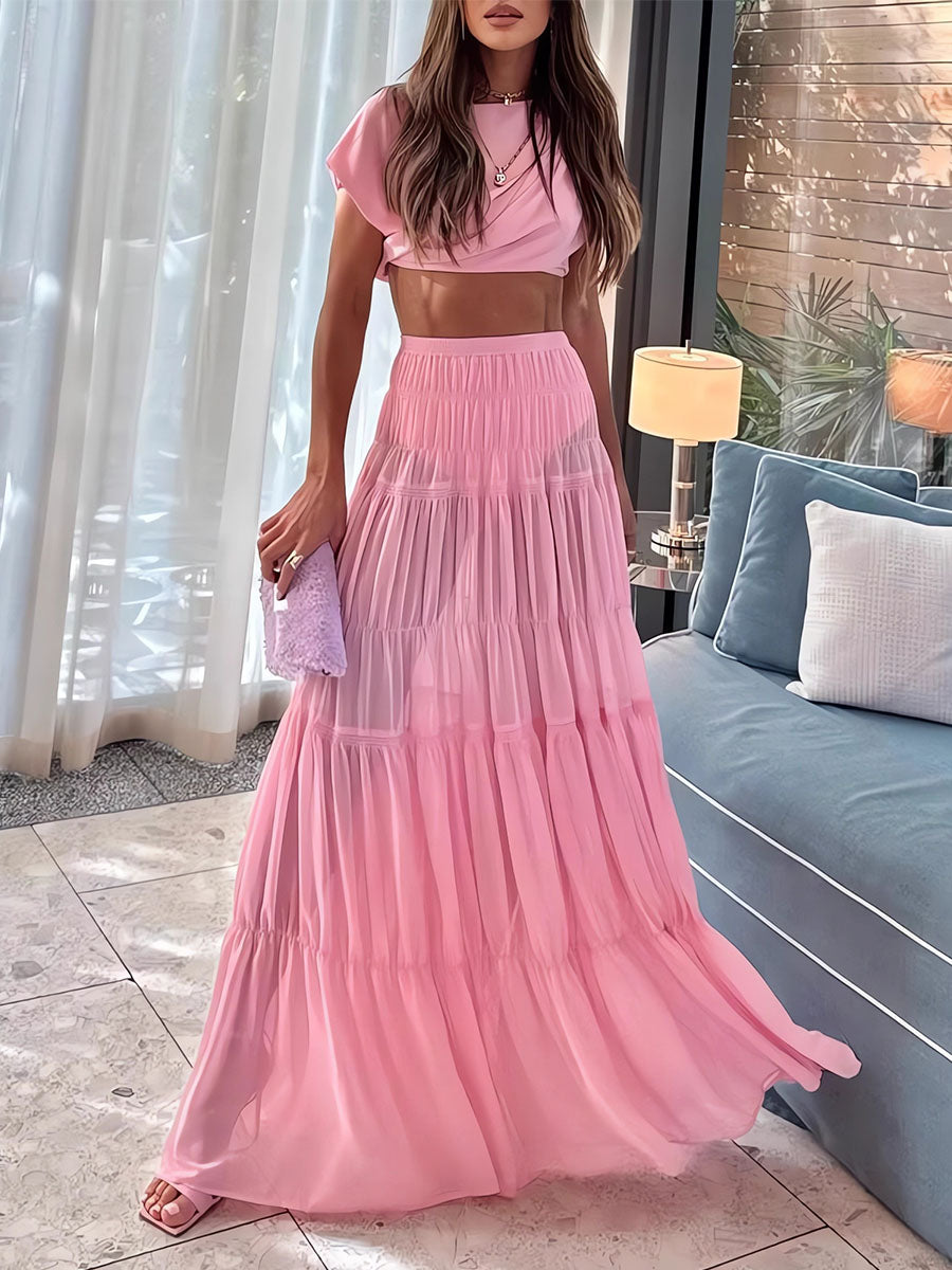 Dreamy Pink Grace Pleated Two Sets