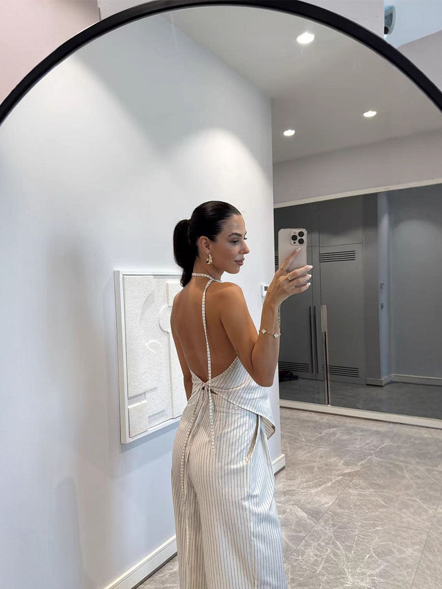 Irregular Striped Backless Two Sets
