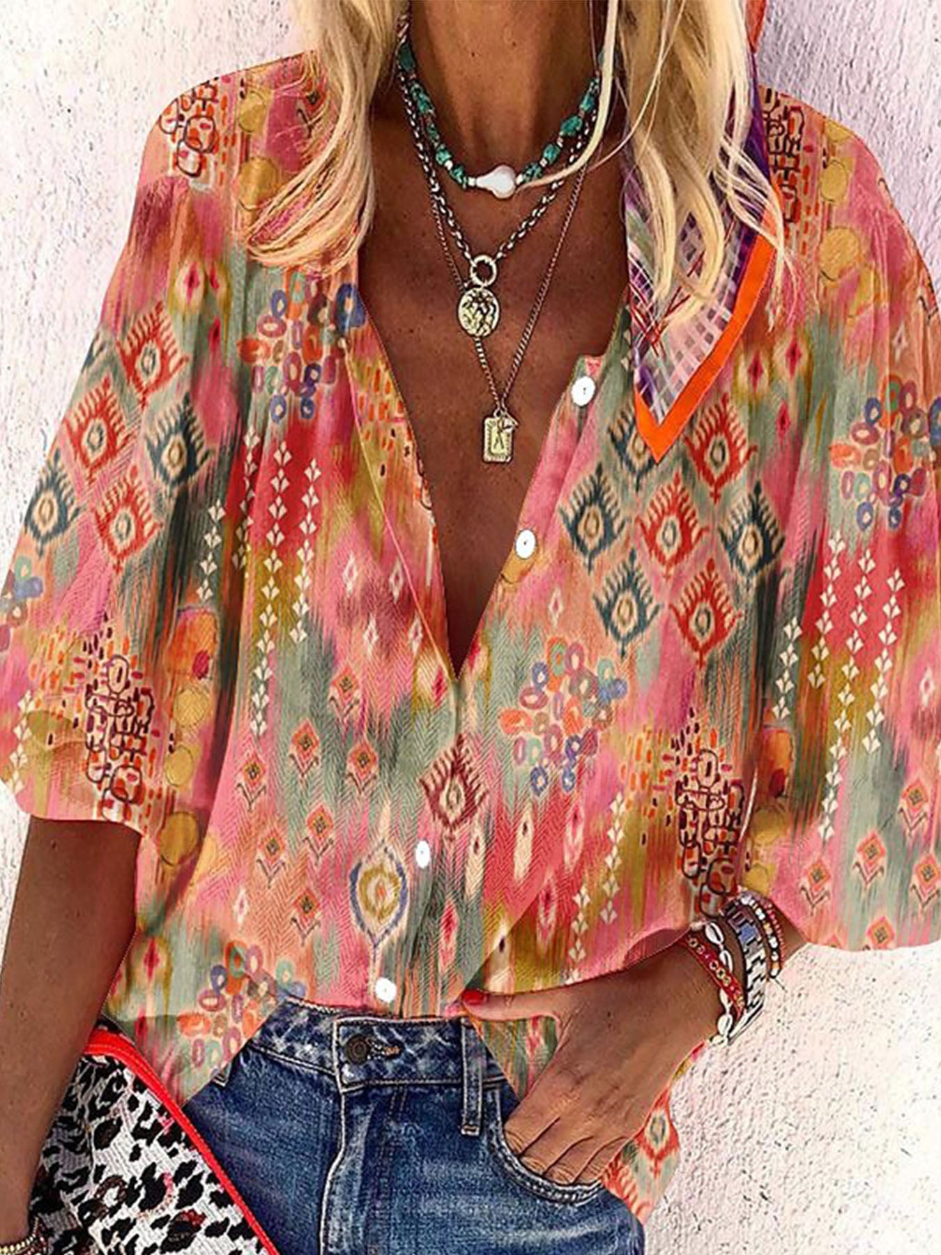 Printed Stand Collar Shirt